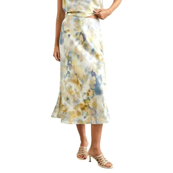 Rails Skirt Women XXS Ivory‎ Satin Floral Diffused Blossom Anya Midi Boho Artsy - Picture 1 of 11